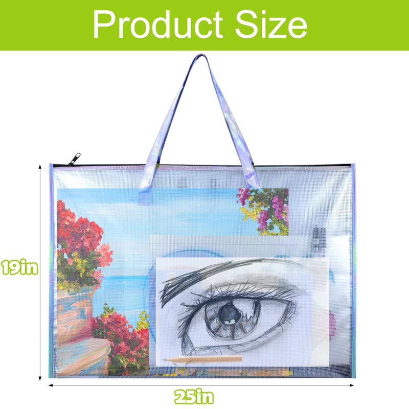 BUSOHA Art Portfolio Bag with Handle and Zipper - 2 PACK 19"X 25" Clear Waterproof Poster Storage Bag for Artworks, Drawing Pads Supplies, Charts and Teaching Material Multipurpose - Image 4